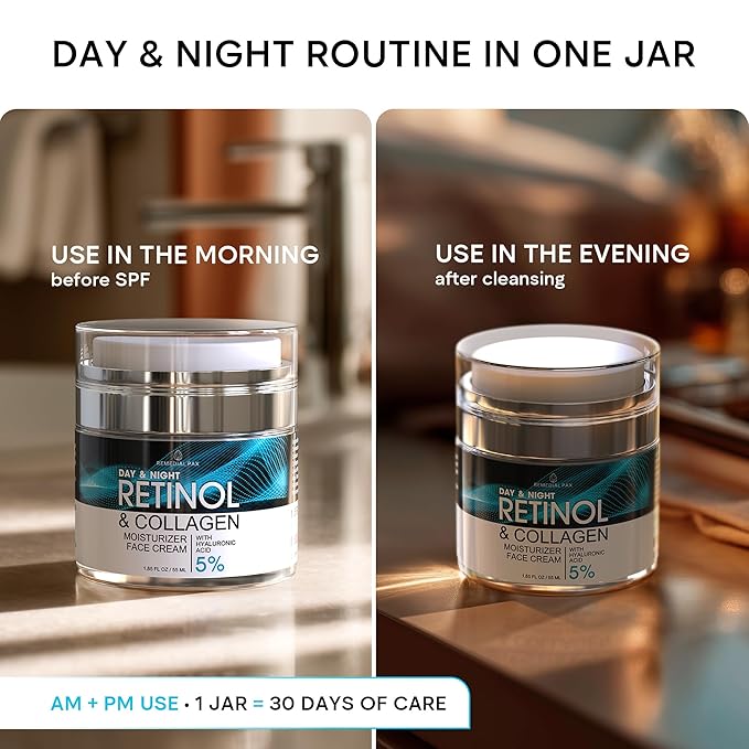 Face Moisturizer Retinol Cream, Anti Aging Neck Firming Cream, Collagen Day & Night Face Cream with Hyaluronic Acid for Women & Men, 1.85 Fl Oz-Velvo Beauty