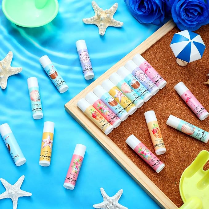 48 Pcs Beach Wedding Favors Thank You Lip Balms Bulk Wedding Lip Balm Appreciation Gift Flamingo Lip Balms Tropical Bridal Lip Balm for Guest Bridesmaid Bachelorette Party Graduate Teacher-Velvo Beauty