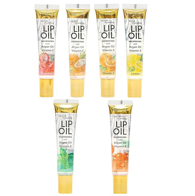HerMINE Hydrating Lip Oil with Argan oil & Vitamin E Clear Long Lasting Nourishing Lip Oils Moisturizing Gel Multi-Packs Softening Clear Oil-Velvo Beauty