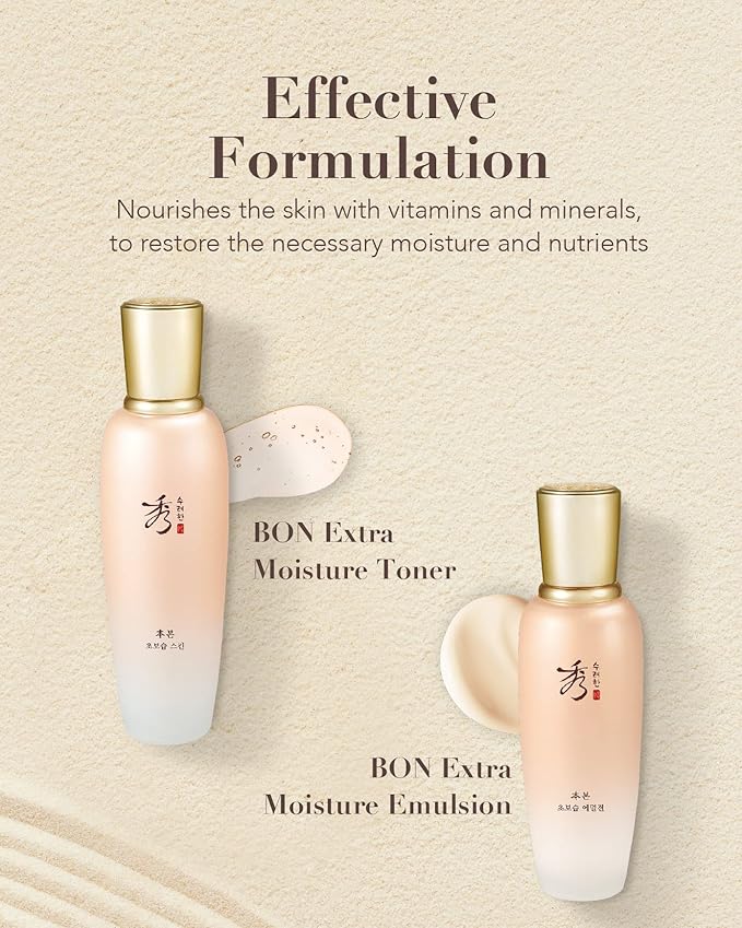 Sooryehan BON EXTRA MOISTURE Korean Skin Care Gift Set (385ml / 13.01 Fl Oz) - Luxury Premium High-end by LG BEAUTY. Hydrating Toner, Emulsion Lotion, Cleansing Foam, Eye Cream.-Velvo Beauty