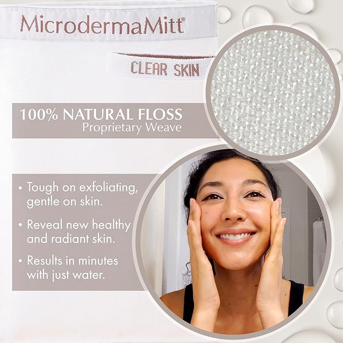 MicrodermaMitt Clear Skin Exfoliating Mitt for Face, Lips, Neck - Gentle Dead Skin Remover & Facial Scrub Clears Blackheads, Unclogs Pores, Evens Skin Tone & Texture, Lips Scrub Care, Lip Exfoliator-Velvo Beauty