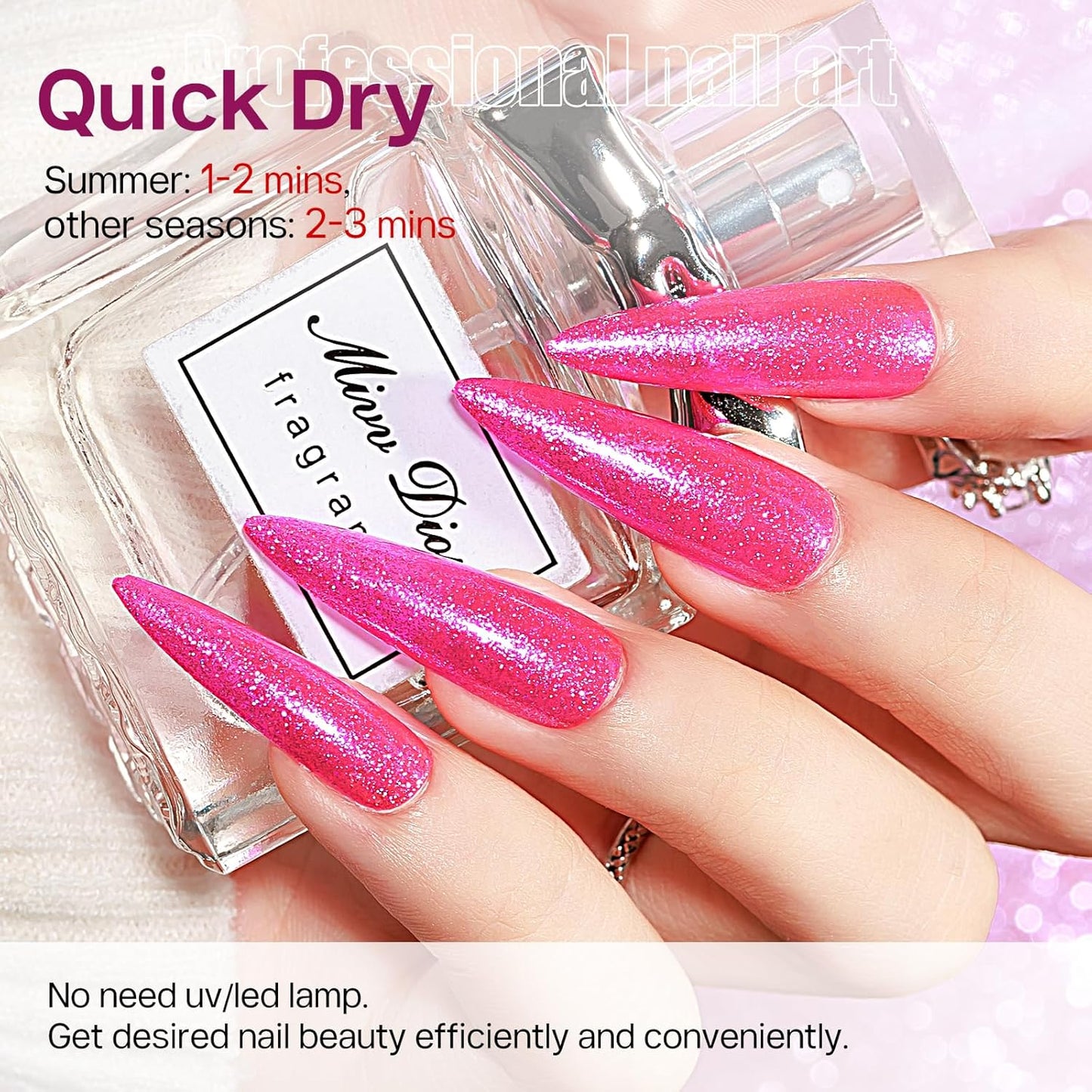 MIZHSE Quick Dry Glitter Rose Red Nail Polish, Shimmery Nail Polish Fast Drying, 15ml High Glossy Sparkly Shiny Nail Lacquer Nail Art Salon Manicure Home-Velvo Beauty