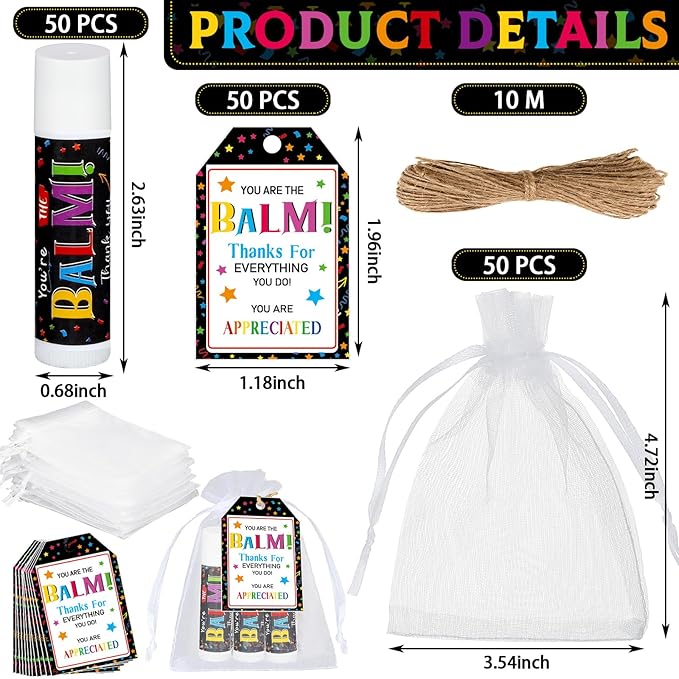 Dunzy 50 Sets Inspirational Gifts Lip Balm Bulk for Women Teachers Nurses Coworkers Friends Mother Employee Appreciation Gifts Bulk Thank You Small Gifts Lip Balm Gifts Party Gift Favors-Velvo Beauty