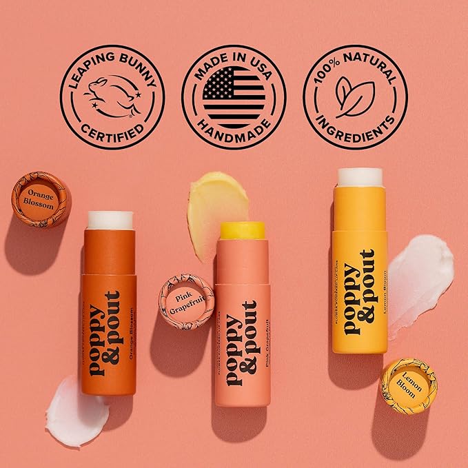 Poppy & Pout Pink Grapefruit Jumbo Lip Balm | All Natural Lip Balms & Moisturizers | Hydrates with Beeswax, Vitamin E, Organic Coconut Oil | Cruelty-Free | Lip Balm in Recyclable Cardboard Tube-Velvo Beauty