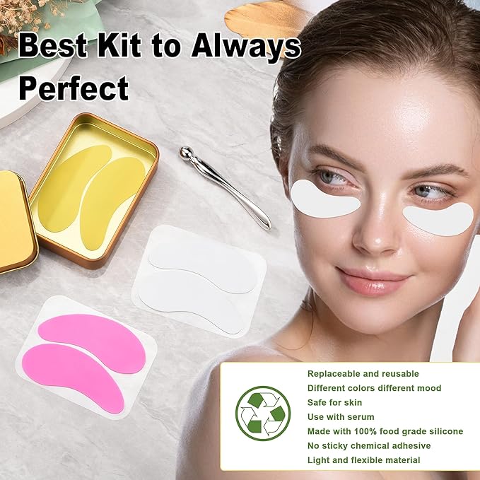 Aethland Reusable Eye Patches, 3 Pairs Silicone Under Eye Patches with Lifting Effect to Reduce Wrinkles and Fine Lines, Pair with Eye Roller Massager Eye Serums Cream Applicator-Velvo Beauty