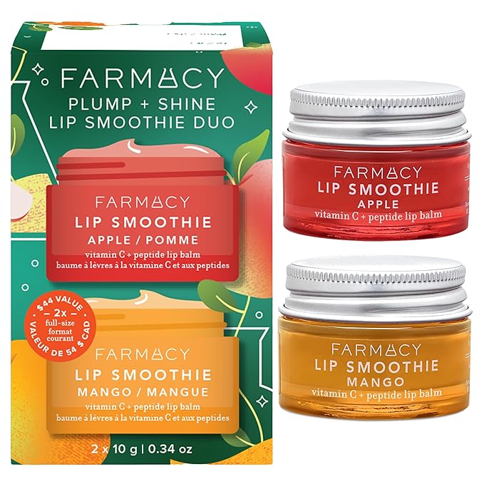 Farmacy Plump + Shine Lip Smoothie Duo - Peptide Lip Balm - Lip Moisturizer & Plumper with Vitamin C - Apple & Mango with High Gloss Finish-Velvo Beauty