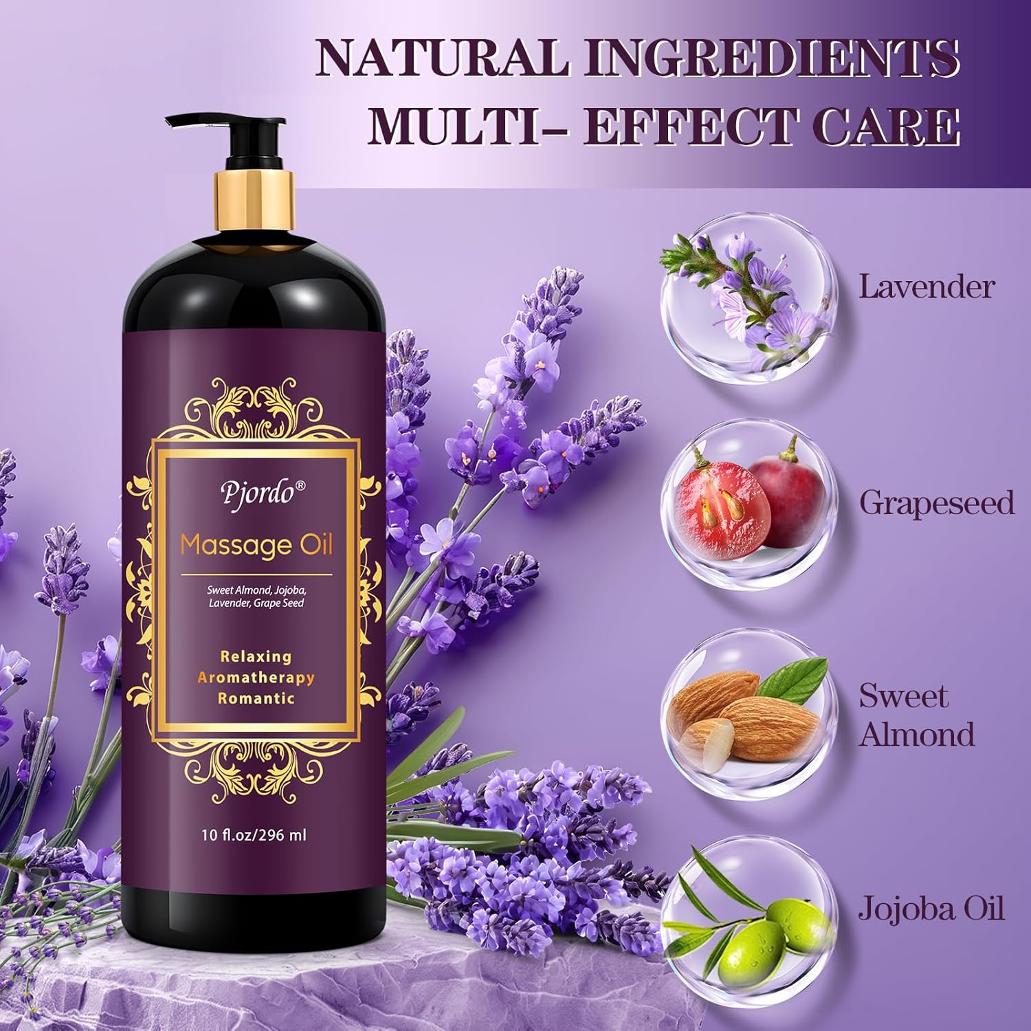 Massage Oil for Massage Therapy, Vanilla, Lavender Oil, with Massage Roller Ball, Massage Oils for Muscle Relaxing, Calming, Soothing & Moisturizing, Spa Gift Set for Her and Him-Velvo Beauty