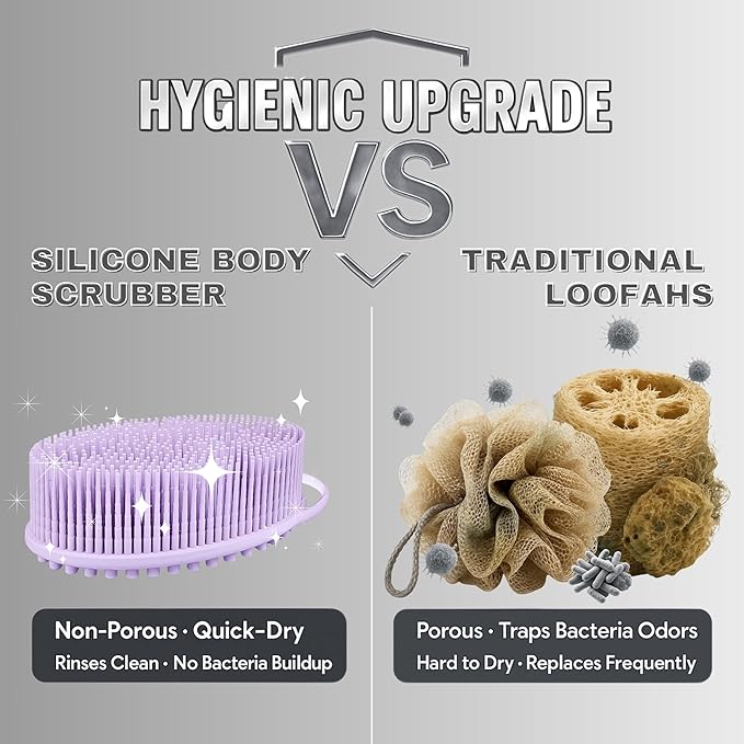 Avilana Silicone Body Scrubber – Gentle Shower Brush & Loofah Alternative- Food Grade & Lab Tested – Fast-Drying, Hygienic, BPA-Free Silicone Body Gentle Exfoliator (Lavender, Massage)-Velvo Beauty