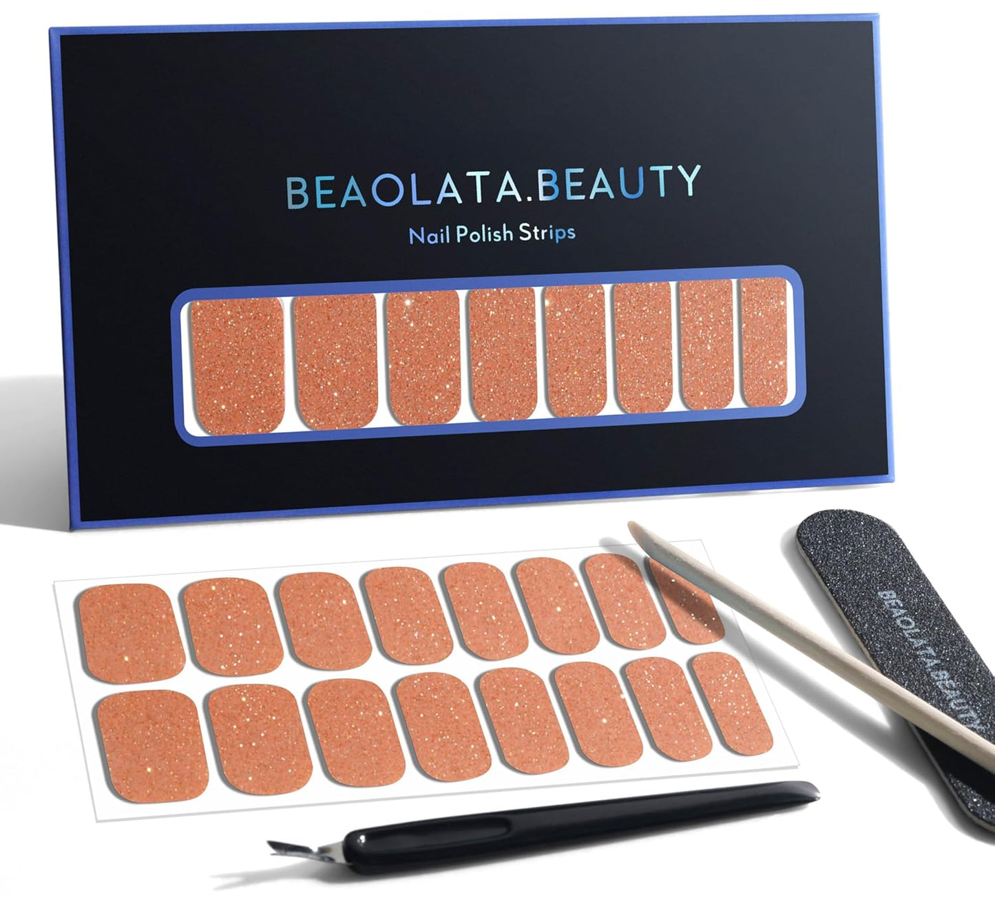 Nail Polish Strips, 32PCS Salon Quality Wraps, Long Lasting Gel Nail Stickers for Women Easy Apply& Remove (Golden Dust Gold)-Velvo Beauty