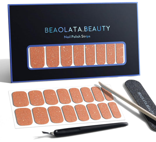 Nail Polish Strips, 32PCS Salon Quality Wraps, Long Lasting Gel Nail Stickers for Women Easy Apply& Remove (Golden Dust Gold)-Velvo Beauty