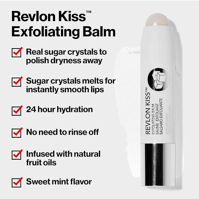 Revlon Lip Scrub Balm, Kiss Sugar Scrub Exfoliator, Lip Makeup with 24 Hour Long Lasting Hydration, Sugar Mint, 0.09 oz (Pack of 2)-Velvo Beauty
