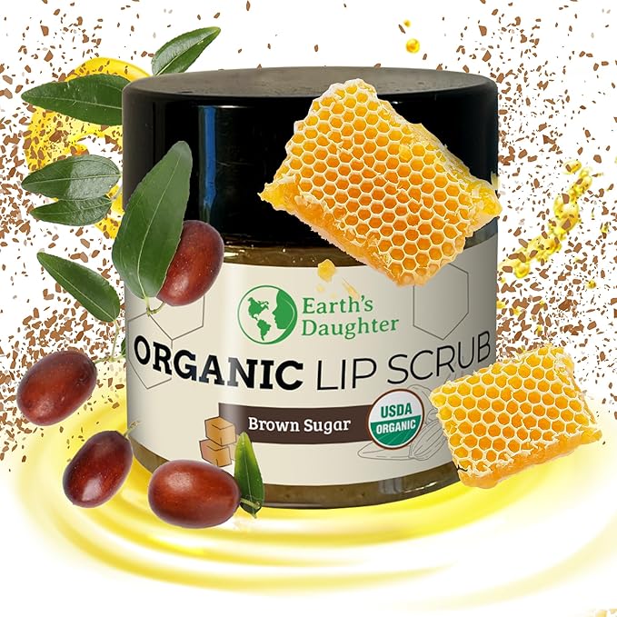 Organic Brown Sugar Lip Scrub – 0.7oz – USDA Organic Lip Exfoliator Scrub for Dry Lips - Fair Trade, Brown Sugar, Jojoba Oil, Beeswax, Coconut Oil - Lip Scrubber Exfoliator For Lip Care-Velvo Beauty