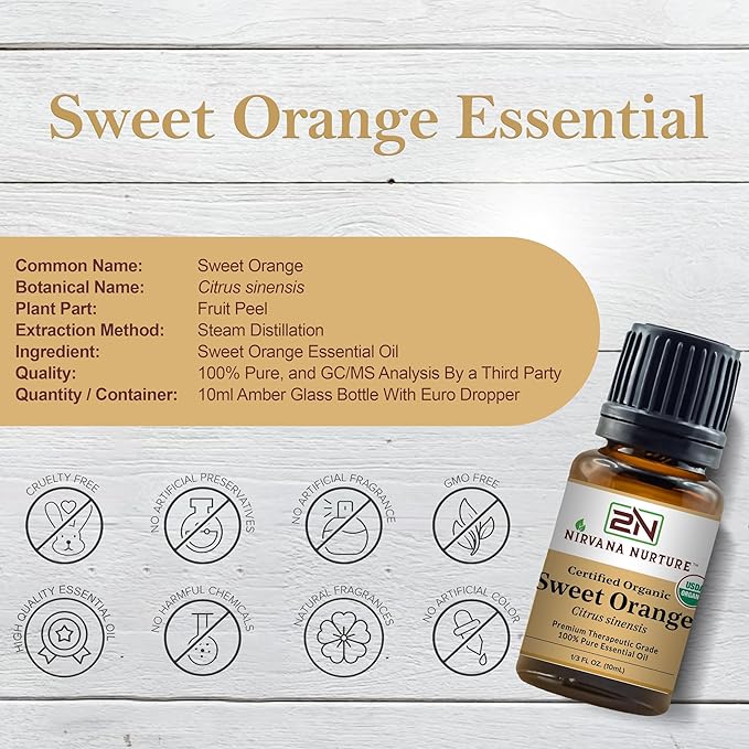 Sweet Orange Essential Oil USDA Certified Organic 100% Pure Premium Therapeutic Grade, Undiluted - Aromatherapy Diffuser for Calm and Relaxation, Skin Care, Hair Care-Velvo Beauty