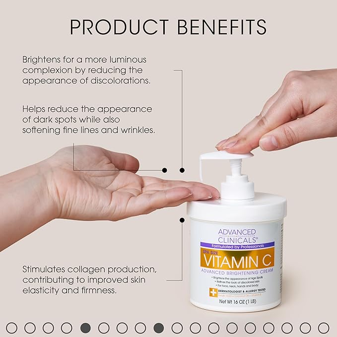 Advanced Clinicals Vitamin C Cream Face & Body Lotion Moisturizer | Anti Aging Skin Care Firming & Brightening Cream For Body, Face, Uneven Skin Tone, Wrinkles, & Sun Damaged Dry Skin, 16 Oz-Velvo Beauty