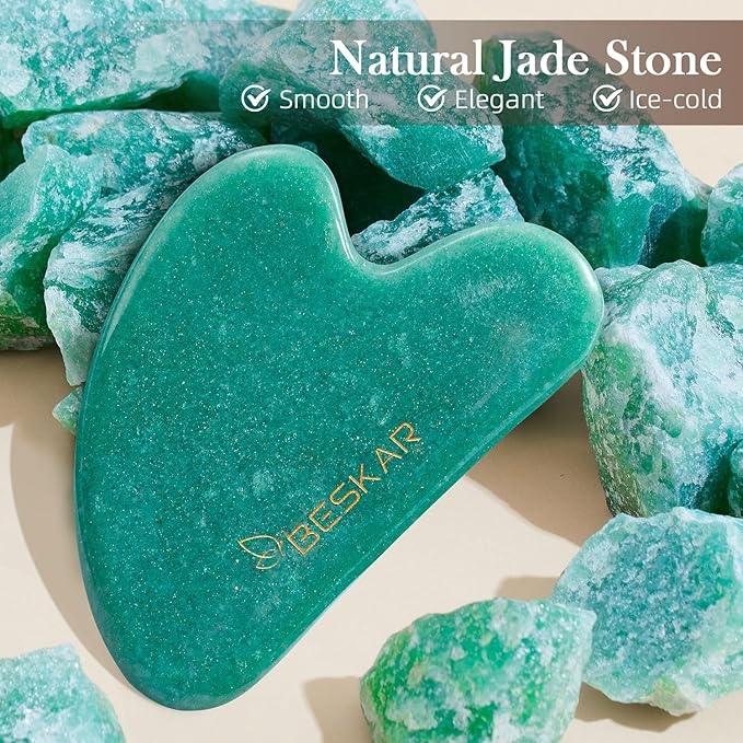 BESKAR Gua Sha Facial Tools, Natural Jade Stone Guasha Massager for Jawline Sculpting, Tighten Face Skin and Reduce Wrinkles, Face Eyes Body Neck Massage Tool, Skin Care Gift-Velvo Beauty