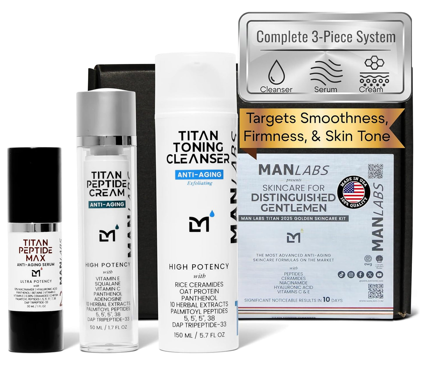 Titan Golden Anti-Aging Mens Skin Care Kit – Wash, Face Serum, Mens Face Moisturizer – Men, Skin Care Set – Dark Spots, Wrinkles, Fine Lines – Vitamin C, Peptides, Niacinamide, HA – Unscented-Velvo Beauty
