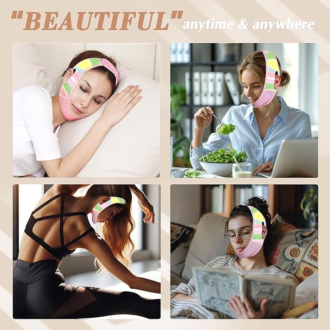 Reusable V Line Lifting Mask with Chin Strap, V Shaped Face Mask for Sagging, Jaw Exerciser (Colorful)-Velvo Beauty