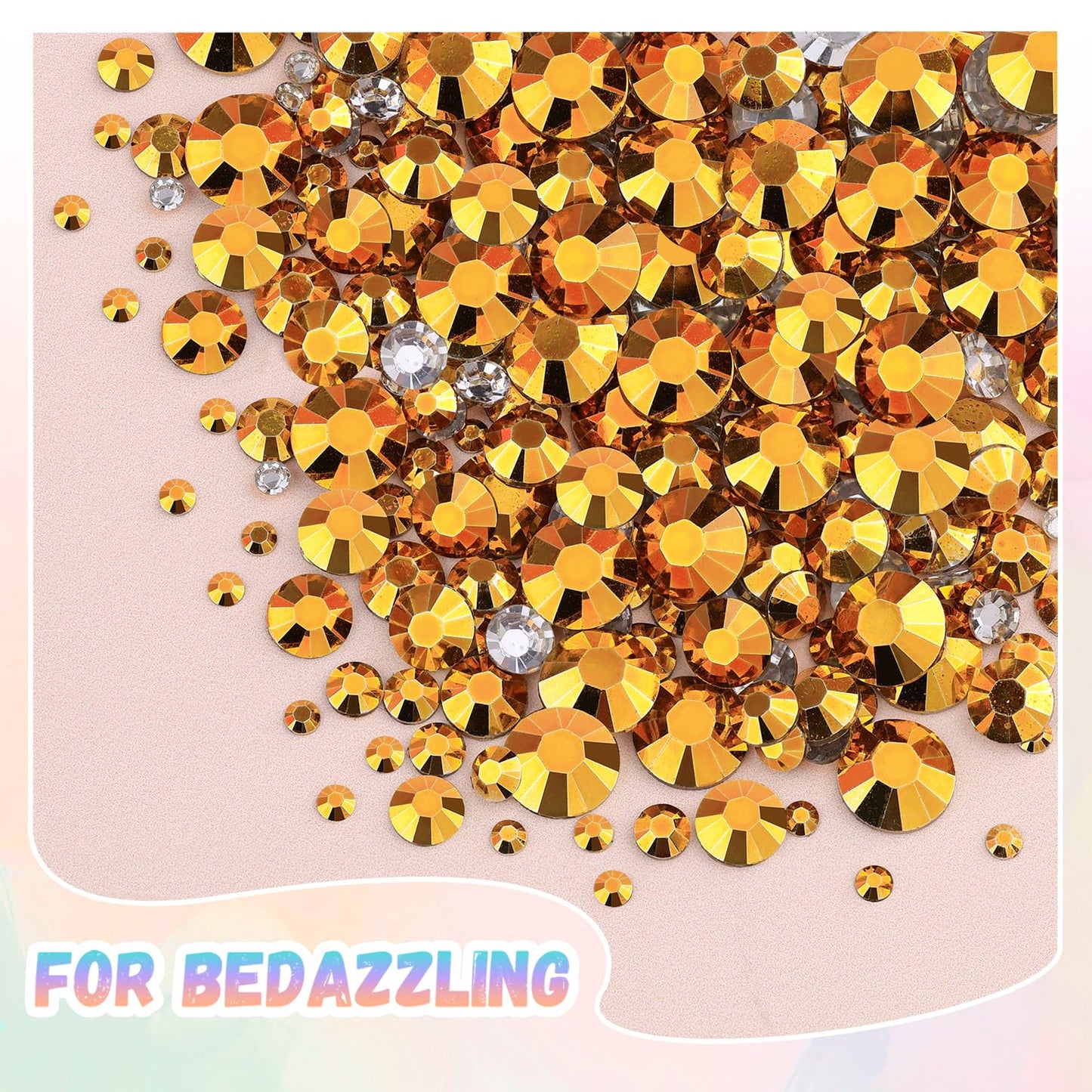 25000Pcs Resin Jelly Rhinestones with Tweezers for Crafting, 2-6mm Mixed Sizes (Copper Gold) Non Hotfix Flatback Gems, Bedazzling Crystal for DIY Crafts Clothing Tumblers Mugs Shoes Nail Art-Velvo Beauty
