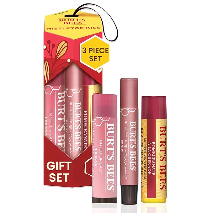Burt's Bees Mistletoe Kiss Lip Care Stocking Stuffers Holiday Gift Set, Mistletoe Kiss Set, Pomegranate, Peony & Hibiscus-Velvo Beauty