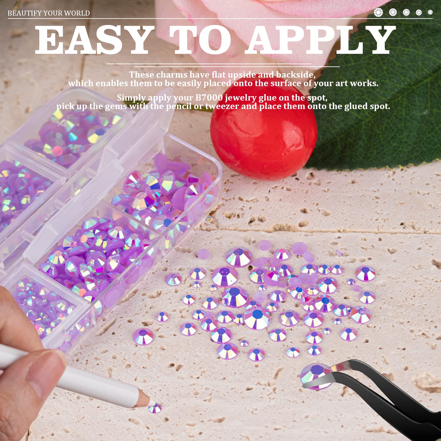 Resin Rhinestones Crafting, 2/3/4/5/6mm Flatback Jelly Rhinestones, 1 Box Lavender Purple AB Non Hotfix Crystal Gems for Bedazzling Crafts Mugs Tumblers Clothes Makeup Nail-Velvo Beauty