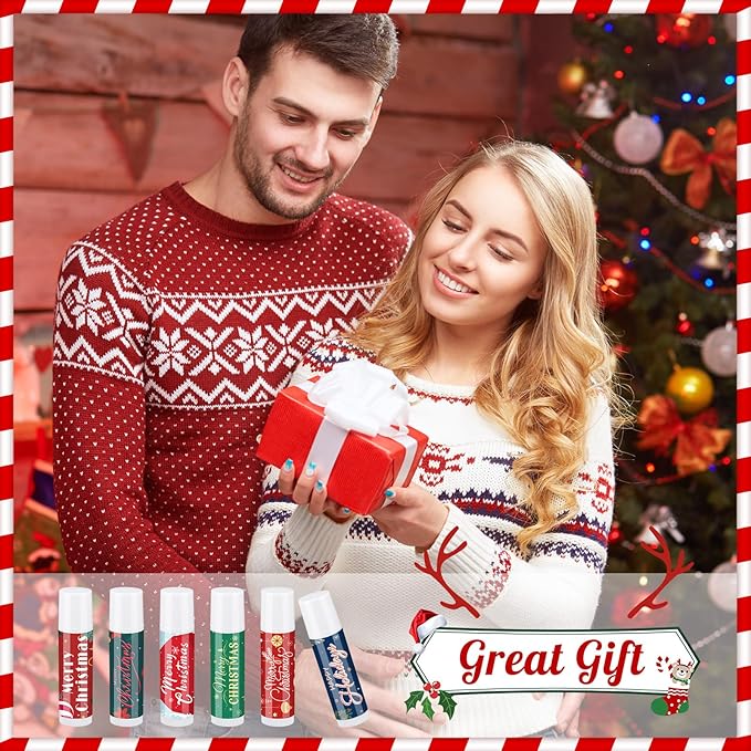 36 Pcs Lip Balm Bulk Easter Basket Stuffers Christmas Gifts for Kids Holiday Lip Balm Moisturizing Stick Lip Care Multipack Flavored Lip Balm for Party Supplies in 6 Flavors (Santa Claus)-Velvo Beauty
