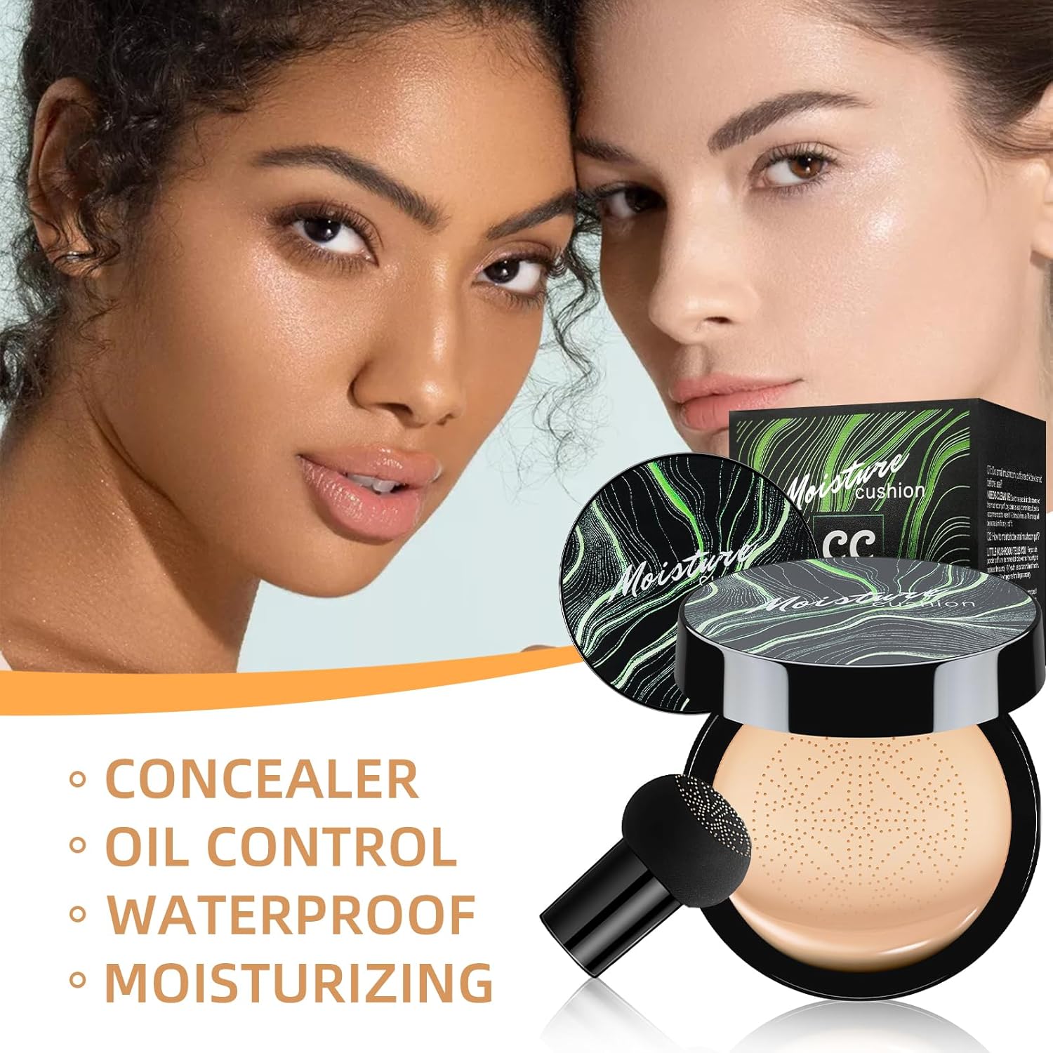 Mushroom Head Air Cushion CC Cream - BB Cream Foundation Makeup Moisturizing Concealer Long-Lasting, Cushion Foundation Full Coverage Self Adjusting for Mature Skin & All Skin Types (Deep)-Velvo Beauty
