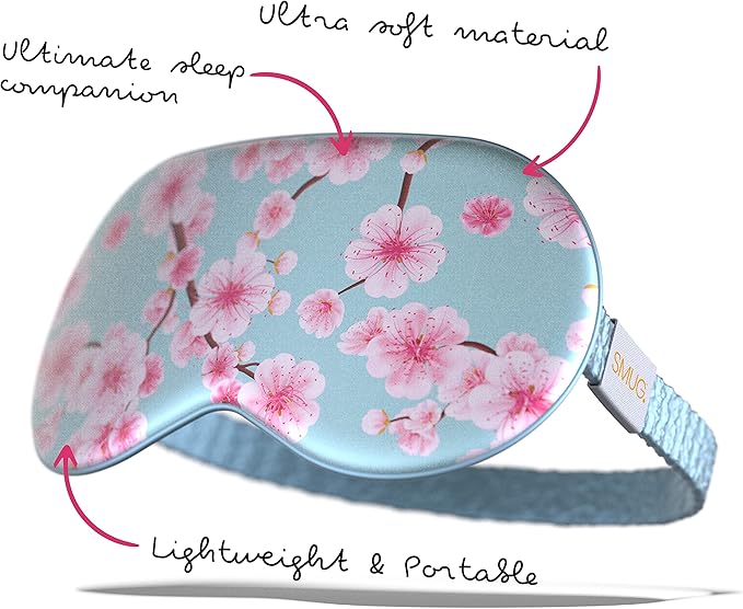 SMUG Satin Sleep Mask & Eye Mask | Travel Sleep Masks for Women & Men | Soft Sleeping Eye Mask to Nourish Skin & Reduce Dark Circles | Eye Sleep Mask Shades to Block Out Light | Cherry Blossom-Velvo Beauty
