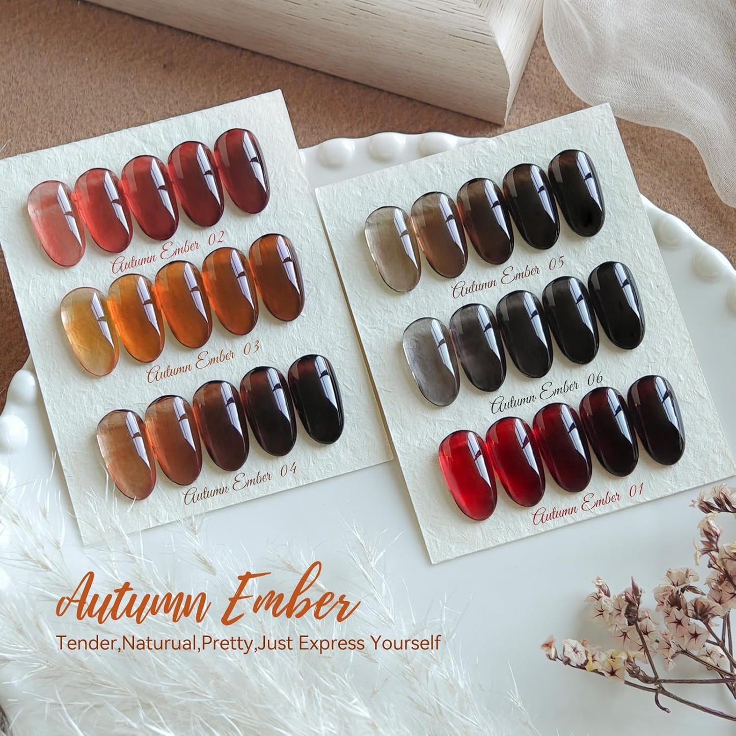 Born Pretty Jelly Gel Nail Polish Fall Winter Amber Crystal Brown Orange Burgundy Red Black Gel Polish Transparent Translucent Clear Nail Art Manicure DIY Home Salon 6PCS-Velvo Beauty