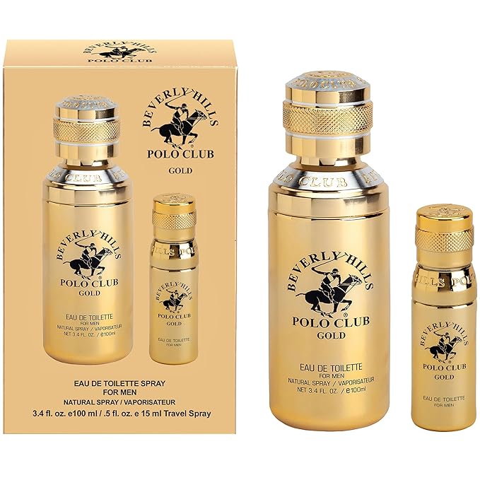 Beverly Hills Polo Club Cologne for Men Bonus Pack Designer Eau De Toilettes 3.4oz + 0.5oz 2 count (Gold)-Velvo Beauty