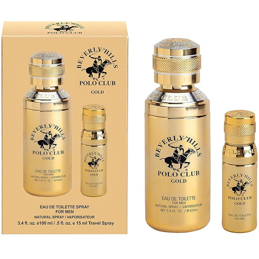 Beverly Hills Polo Club Cologne for Men Bonus Pack Designer Eau De Toilettes 3.4oz + 0.5oz 2 count (Gold)-Velvo Beauty