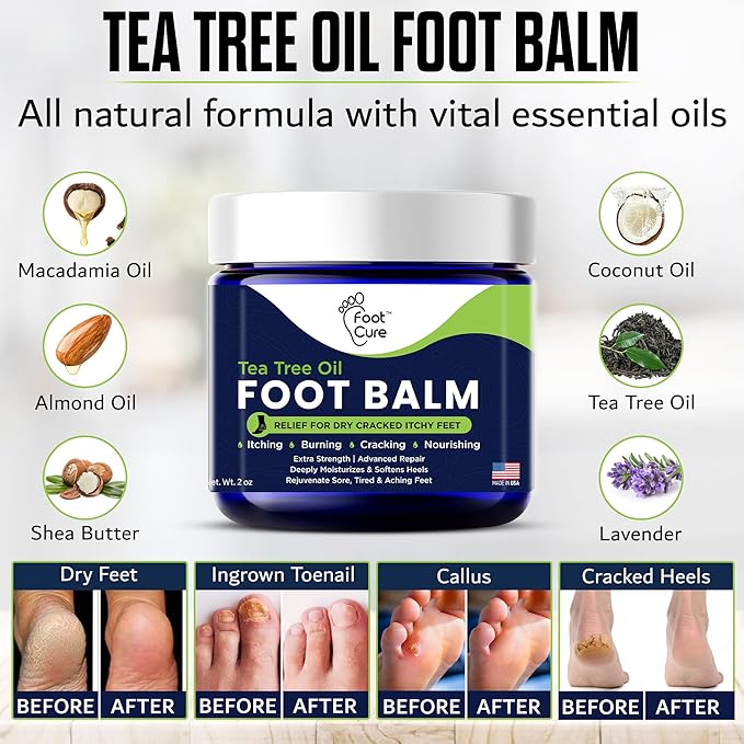 Tea Tree Oil Balm – Moisturizer for Dry Cracked Feet – Instantly Hydrates & Soothes Irritated Skin & Athlete's Foot – Best Care for Women and Men – Made in USA-Velvo Beauty