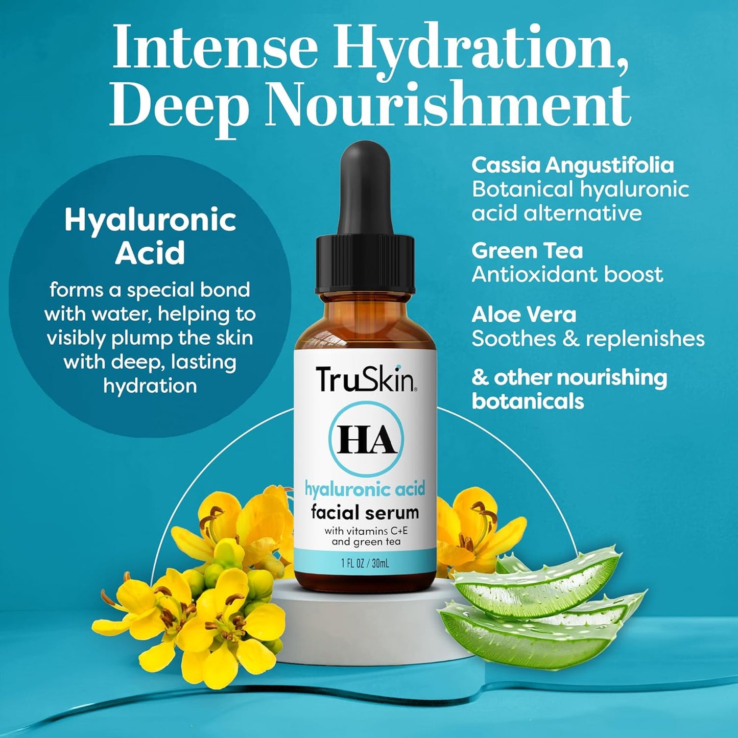 TruSkin Hyaluronic Acid Serum for Face + 7 Ultra Hydrating Ingredients – Best Face Serum for Moisturizing, Visibly Plumping Skin & Smoothing the Look of Fine Lines, 1 fl oz-Velvo Beauty