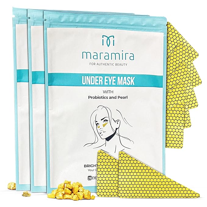 M MARAMIRA Under Eye Mask Dark Circles and Puffiness, Hydrating Eye Patches for Puffy Eyes to Brighten & Moisture, Reducing Fine-Lines & Dark Circles, Eye Pads for Authentic Beauty (28 Pads-Gold)-Velvo Beauty