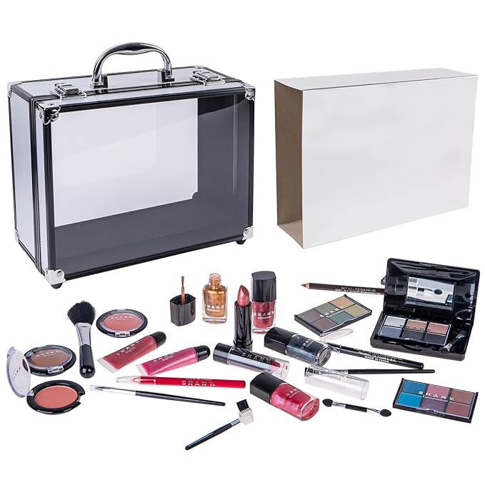 SHANY Carry All Trunk Makeup Train Case with Re-usable Aluminum Makeup Storage Case. Non Toxic Color Make up Set with Eye palettes, Blushes,Makeup Powders, Manicure, Pedicure and Makeup Brushes.-Velvo Beauty