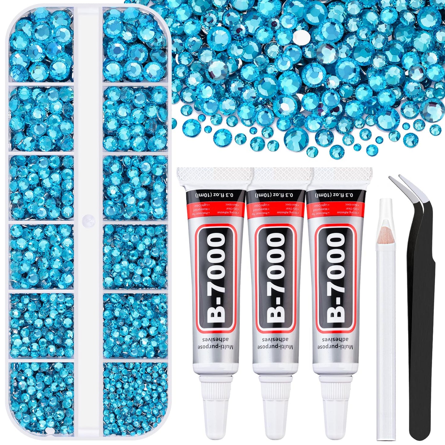 6000Pcs Resin Rhinestones for Bedazzling with 3Pcs B7000 Jewelry Glue, 1 Box Indicolite Flatback Rhinestones for Crafting Crafts DIY, Crystals Gems for Clothing Shoes Tumblers Nail Art Makeup-Velvo Beauty