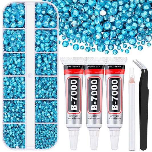 6000Pcs Resin Rhinestones for Bedazzling with 3Pcs B7000 Jewelry Glue, 1 Box Indicolite Flatback Rhinestones for Crafting Crafts DIY, Crystals Gems for Clothing Shoes Tumblers Nail Art Makeup-Velvo Beauty