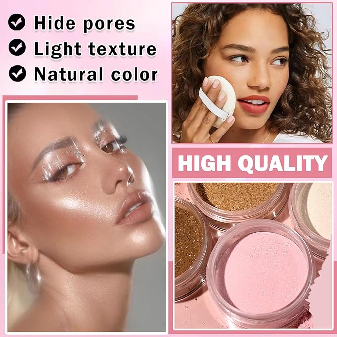 Oil Control Loose Powder Makeup Translucent Setting Powder Shimmer Long Lasting Lightweight Polvo Traslucido Maquillaje Para Mujer Face Powder Makeup - 04 Dark Brown Shimmer-Velvo Beauty