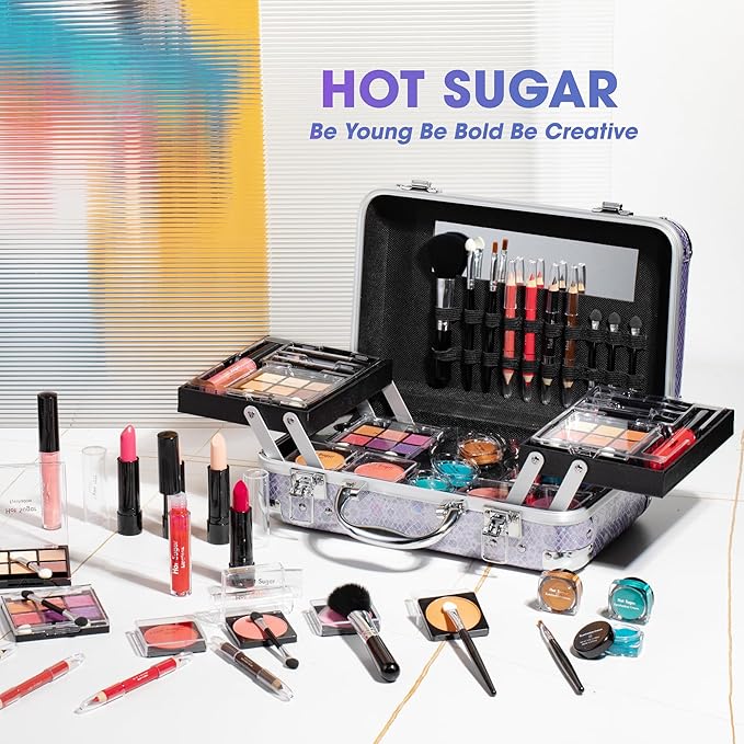Hot Sugar Makeup Kit for Girls 10-12, Teen Girls Makeup Set for Beginners With Eye Shadow Palette, Blush, Lip Gloss, Brush, Mirror (Colored Bubble)-Velvo Beauty