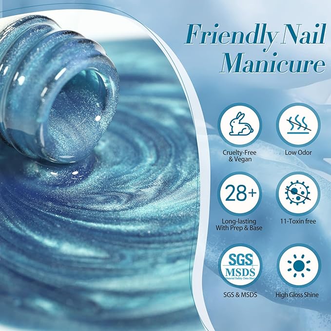 BORN PRETTY Magnetic Gel Nail Polish Blue Water Light Cat Magnetic Eye Gel Jelly Glass Crystal Magnetic Gel Polish Glitter Shimmer Auroras Magnetic Gel Nail Art Manicure Kit 6PCS-Velvo Beauty