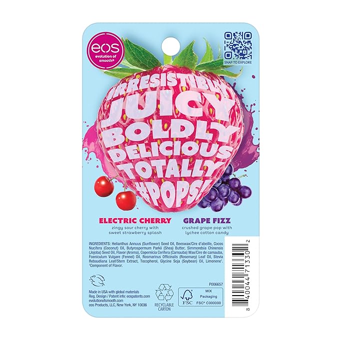 eos FlavorLab Pops! Lip Balm- Electric Cherry & Grape Fizz, Limited-Edition, 0.14 oz, 2-Pack-Velvo Beauty