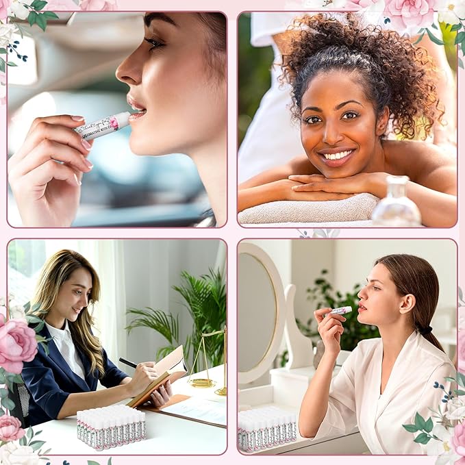 Dunzy 100 Pack Hello Fall Thanksgiving Party Gifts Bulk Lip Balms Favors Employee Appreciation Gifts Thank You Gifts Team Inspirational Gifts for Women Men Coworkers Satff Teachers(Pink Rose)-Velvo Beauty