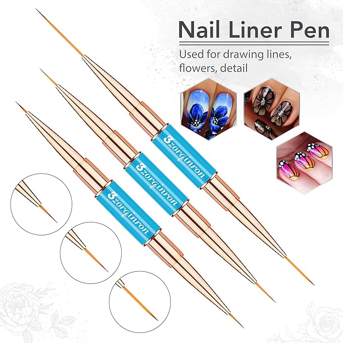 Nail Art Bushes Set, Professional 5Pcs Double-Ended Nail Brush Kit for Details, Long Lines, Ombre & 3D Design-Perfect for DIY Manicures & Salons (Blue)-Velvo Beauty