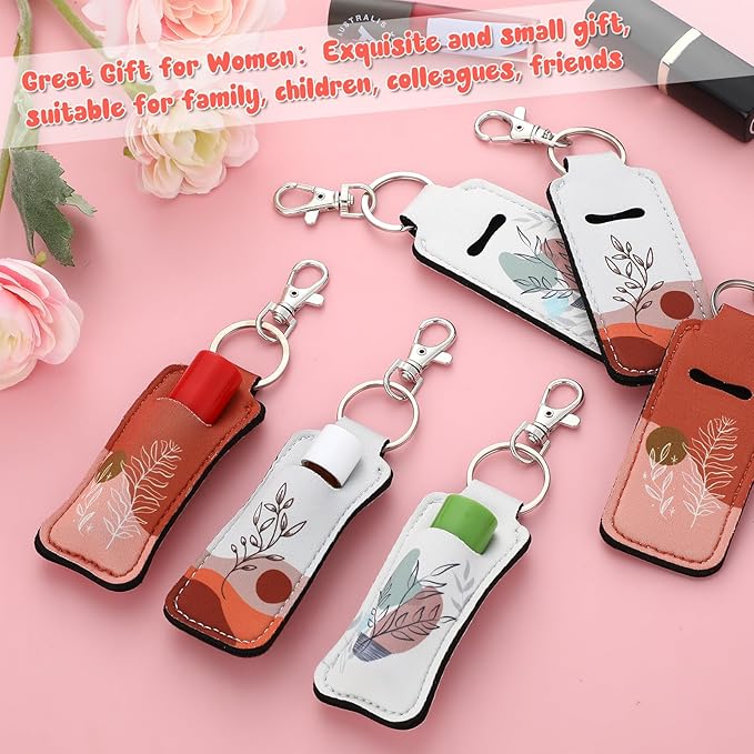 6 Pcs Boho Lip Balm Sleeve Keychain Lipstick Holder Key Chain with Portable Clip Lip Gloss Pouch Keychain for Women Graduation Travel Accessory Stocking Stuffers Gifts-Velvo Beauty