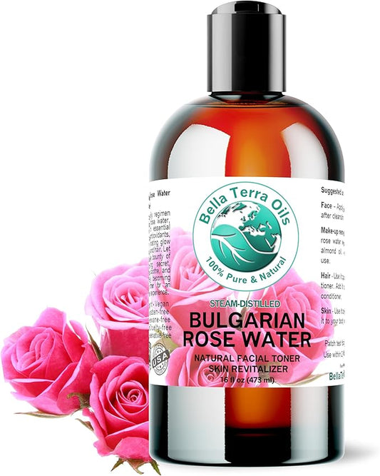 Bella Terra Oils - Rosewater Spray 16 oz - Embrace The Timeless Beauty of Pure Organic Rose Water, Ideal for Skin & Hair, Immerse in Natural Rose Fragrance-Velvo Beauty