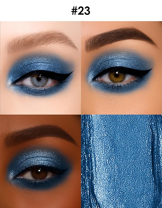 Erinde Shimmer Cream Eyeshadow Stick, Long Lasting Metallic Eye Shadow Sticks, Waterproof Creamy Glitter Eyeshadow Pencil, High Pigmented Blendable Neutral Eye Makeup, 23 Sapphire Blue Shimmer-Velvo Beauty