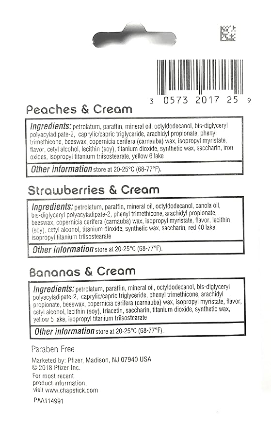 ChapStick (1) Pack Lip Balm Sticks - 3pc Set Includes: Peaches & Cream, Strawberries & Cream, Bananas & Cream - Paraben Free-Velvo Beauty