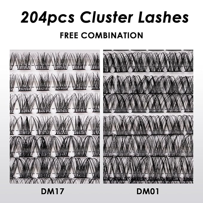 Lash Clusters 204 Pcs Individual Lashes Clusters Eyelash Extensions False Eyelashes DIY Lash Extension Kit Reusable False Eyelashes Natural Look Mix 10-16mm C D Curl(DM01+DM17)-Velvo Beauty