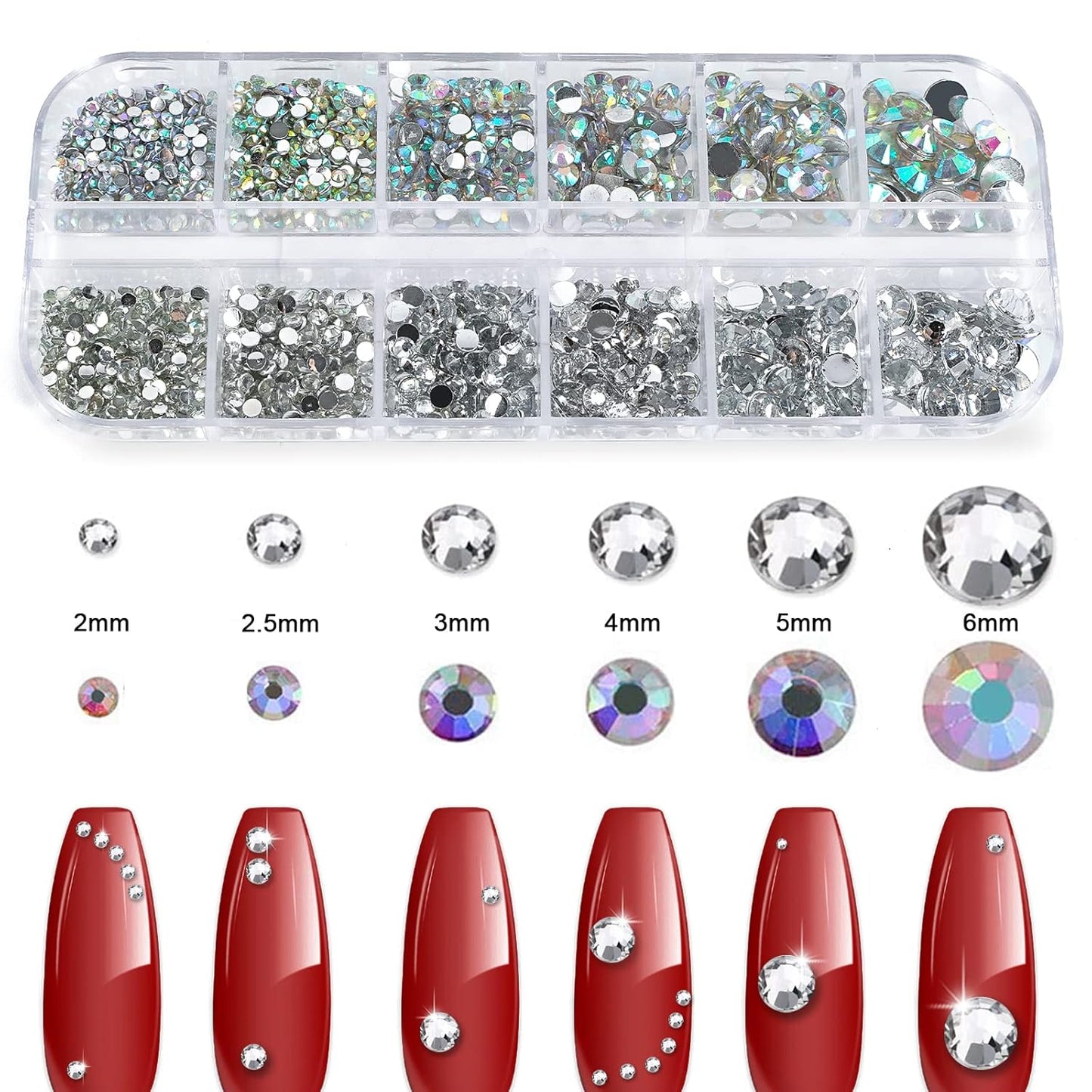 Canvalite 2784PCS Rhinestones Crystal AB Rhinestones for Nail with 5Pcs 3ml B7000 Jewelry Glue and Pick Up Tweezers and Nail Rhinestone Picker, Nail Art Tools,Stocking Stuffers Gifts for Women-Velvo Beauty
