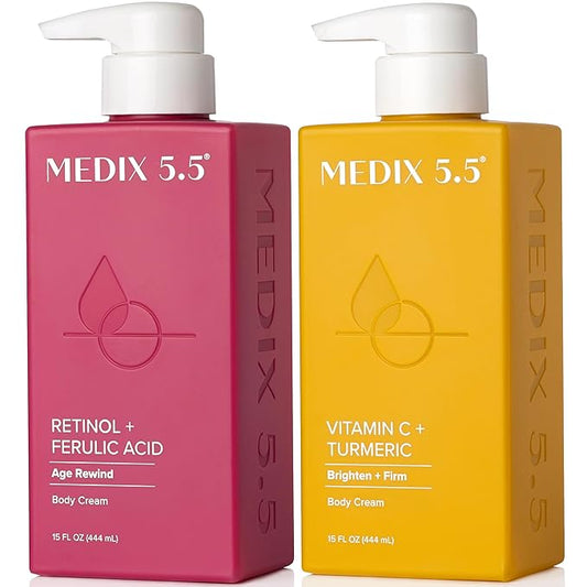 Medix 5.5 Retinol Body Cream + Vitamin C Lotion Anti Aging Moisturizer Skincare Set, Retinol Lotion Targets Wrinkles, Sagging Skin, Crepey Skin, Vitamin C Cream Brightens & Hydrates Dry Skin, Bundle-Velvo Beauty