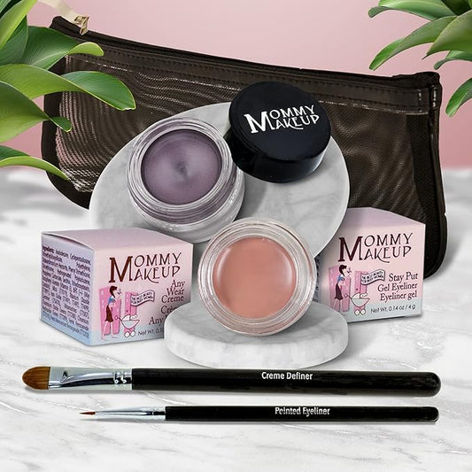 The Everlasting Eye 5 Piece Waterproof Makeup Set. Gel Eyeliner, Creme Eyeshadow, 2 brushes and Mesh Bag. Paraben-free, Talc-free, Cruelty-free. Anna/Amethyst 1206-Velvo Beauty
